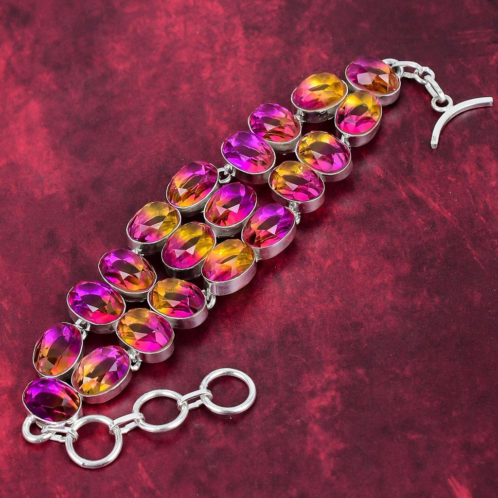 Bi-Color Tourmaline Bracelet Jewelry, 925 Solid Sterling Silver Gemstone Bracelet Handmade Jewelry, For Memorial Day