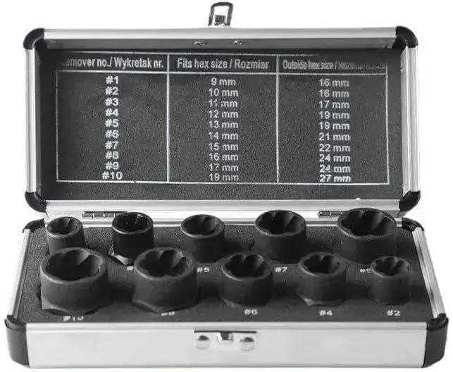 

10 Pcs Impact Bolt & Nut Remover Set Bolt Screw Extractor Set Nut Remover Tool With Aluminium Storage Case For Removing Damage чёрный