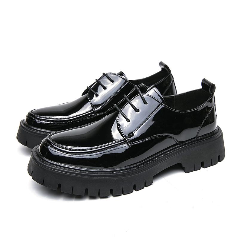 2024 Men's Chunky Patent Leather Lace-up Loafers: Stylish Big Head, Thick Sole for Hairstylists
