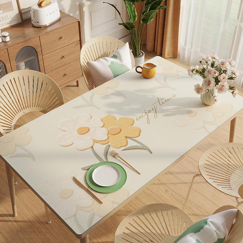Small Fresh Pvc Waterproof, Oil-Proof And Scalding-Proof Leave-In Table Mat Rectangular Leather Tablecloth Dining Table Coffee Table