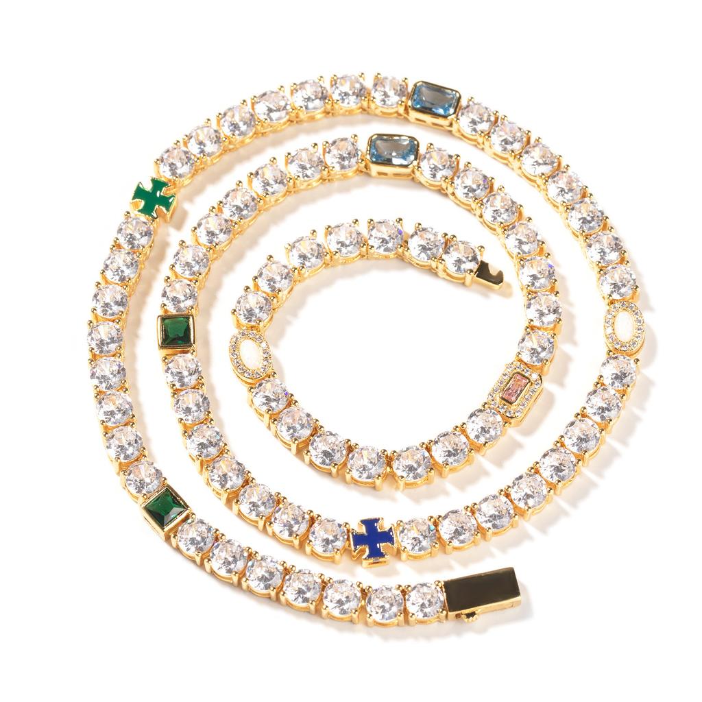 Hip Hop Color Accessories Opal Tennis Necklace Copper Inlaid Zircon Unisex Chain Apparel Accessories