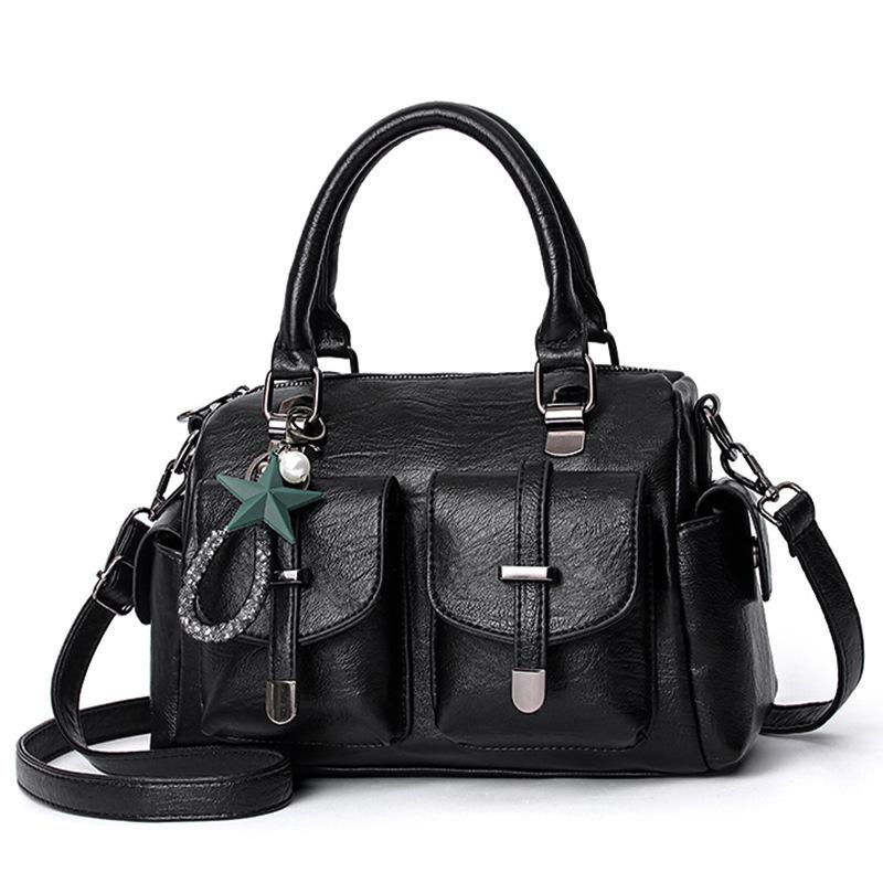 New Solid Color Tassel Women Bag,Large Capacity Soft Leather Shoulder Crossbody Bag