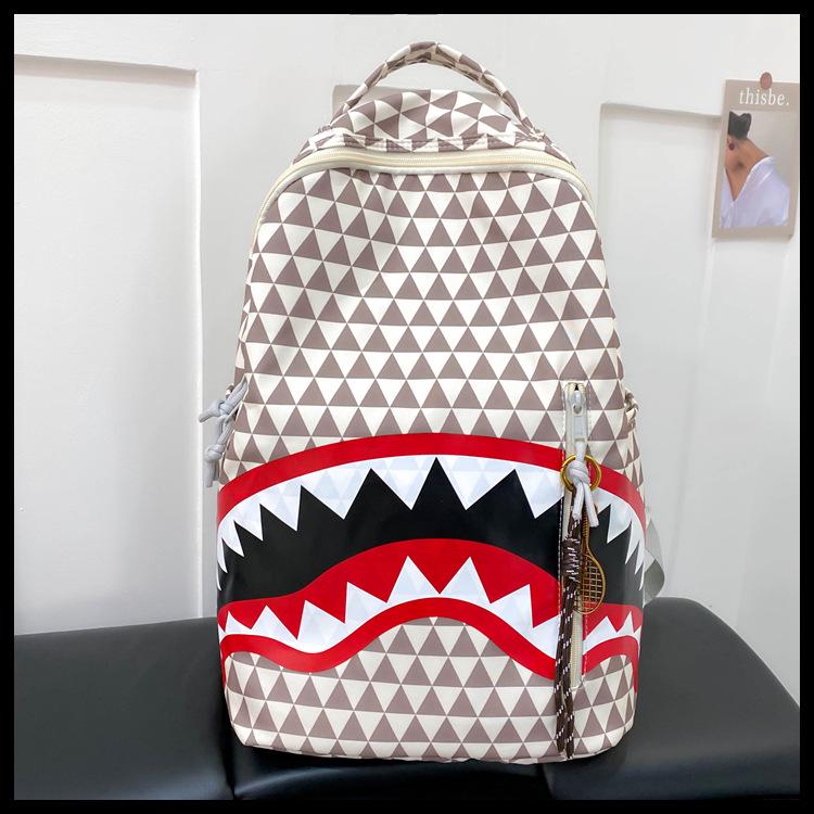 Shark Print Student Backpack, Large Capacity, Trendy, Fun, and Fashionable