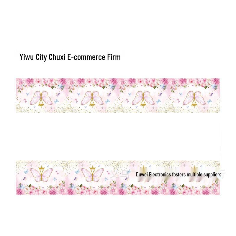 Pink Butterfly Party Set: Plates, Cups, Napkins, Embroidered Tablecloth, Banner & Cake Toppers
