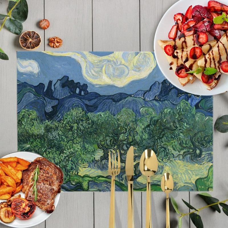 Oil Painting Art Placemat Van Gogh Sunflower Countryside Style Printed Dining Table Tableware Insulation Mat Home Decoration