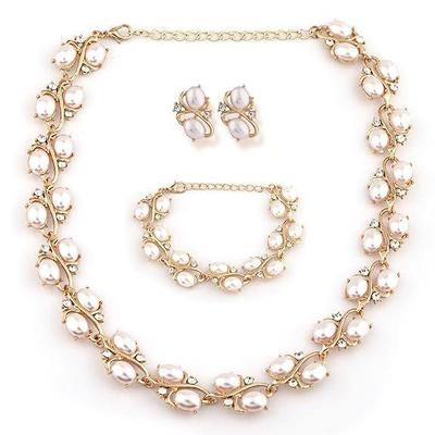 Latest Stylish Design Fancy Pearl Bracelet Earrings Necklace Jewellery Set for Women (15214s)