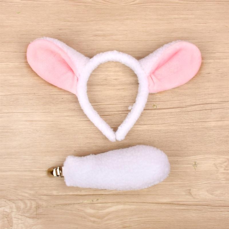 Fashionable Sheep Ear Headband And Tail Set For Kids Soft Plush Headpiece Ornament For Costume Parties And Cosplay Fun