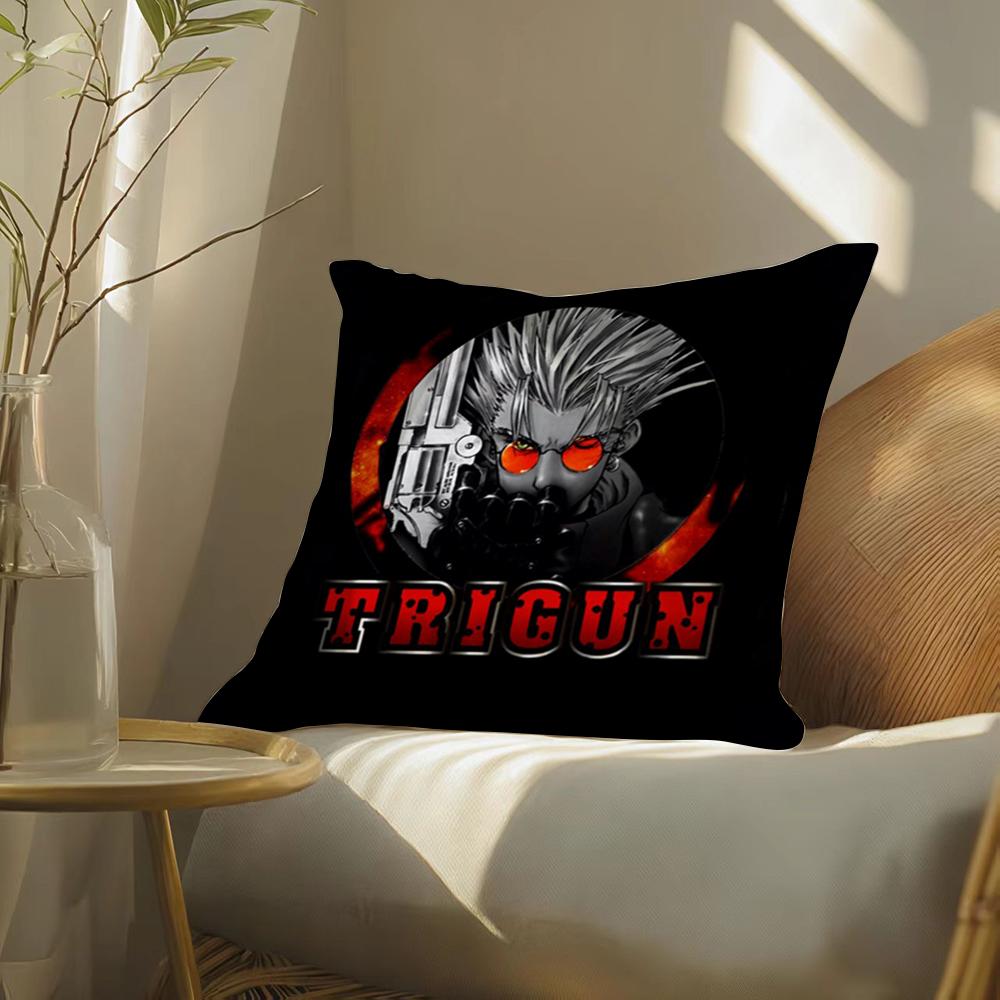 Cool Anime T-Trigun Cushion Cover Soft Short Plush Pillow Cover Smooth Cozy Texture Aesthetic Cushion Case Home Decor
