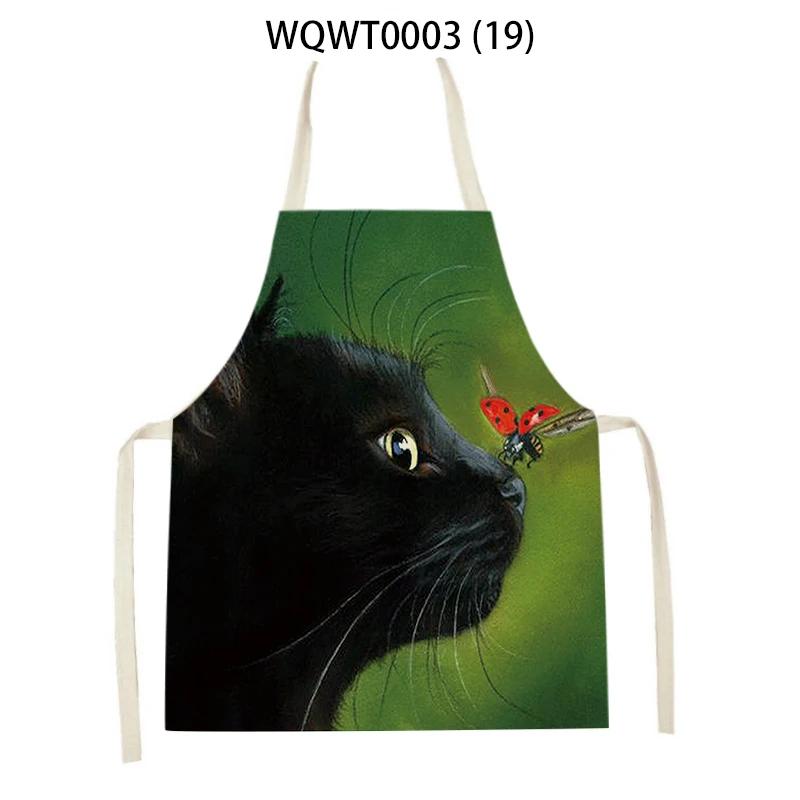 Süßes Katzenmuster Küchenschürzen Hauskochen Backen Leinen Reinigungs-Schürze Cartoon-Tier Ärmellose Schürze Hüftschürze