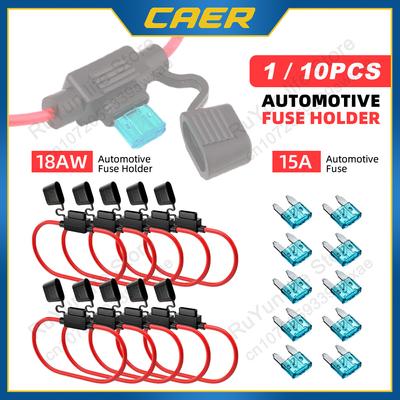 1/10 Stück Auto Inline Sicherungshalter 18AWG Kabelbaum 15AMP Mini Flachsicherung Adapter für 12V Kabel Trennschalter Fassung Feuchtigkeitsfest Spritzwassergeschützt