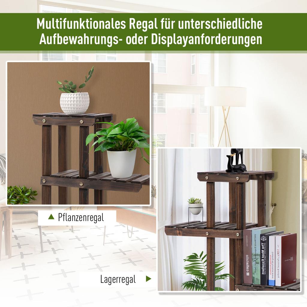 4-Tier Plant Stand with Wheels and Brakes, Floor-standing Wooden Flower Rack, for Indoor & Outdoor Garden Balcony Living Room, 124 X 33 X 80 Cm