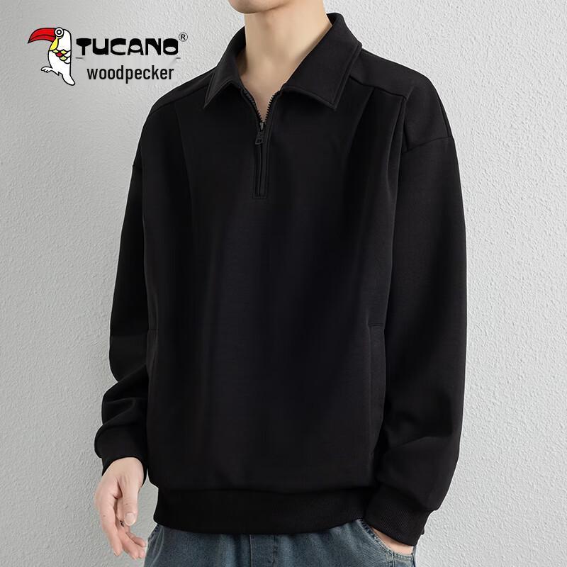 

Woodpecker Men s Heavy Cotton-Feel Lapel Long Sleeve T-Shirt 2XL