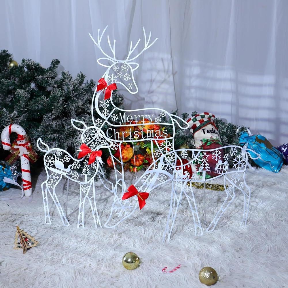 Holiday Deer Figurines Metal Deer Outdoor Christmas Decorations with Led Lights for Garden Yard Glowing Reindeer for Lawn