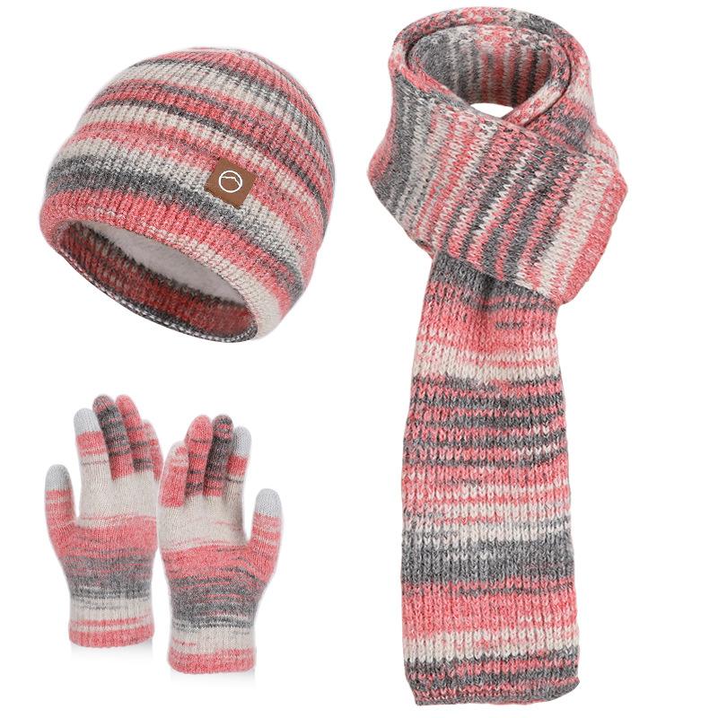 Winter Outdoor Warm Fashion Knitted Hat Women's Gloves Hat Scarf 3-Piece Set
