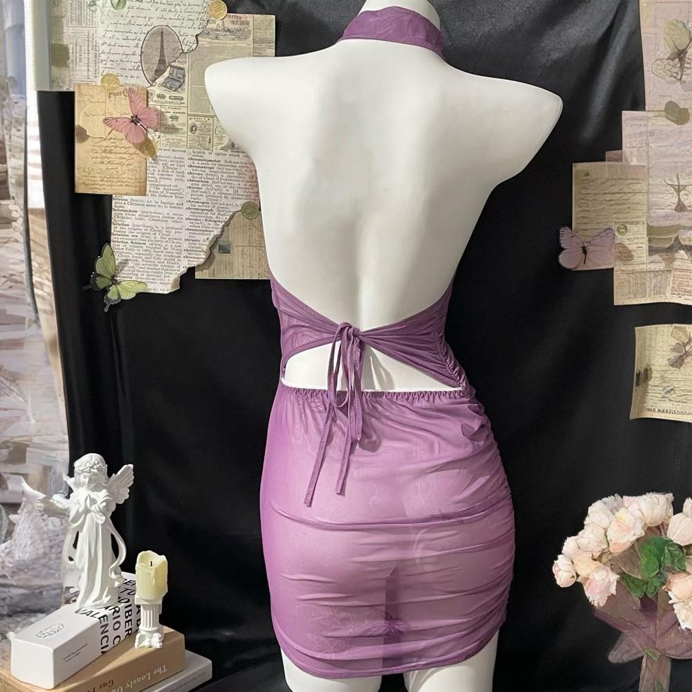 Sex Underwear Pure Desire Purple Cheongsam Sexy Pajamas Women's Antique Butterfly Love Flower Perspective Strap Uniform Free