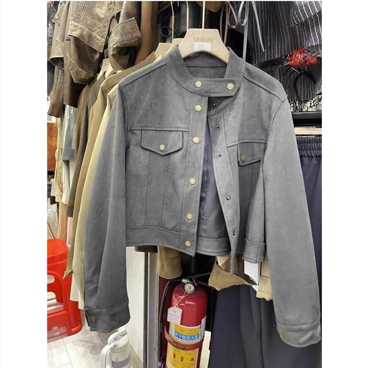 2025 Autumn/Winter Korean Style Suede Velvet Jacket: Women's Loose, Slimming, Short, Long Sleeve, Trendy Top