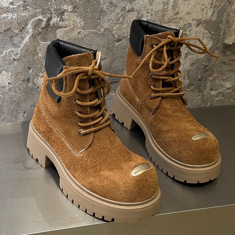 Men's and women's rhubarb boots couple's thick-soled heightening British style casual big-headed Martin boots 43156-44156-J