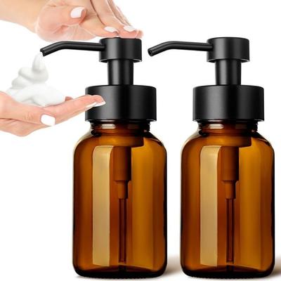 Dispensador de Sabão Espumante de Vidro Espesso Antiderrapante Redondo Recarregável Frasco com Bomba Manual Âmbar Recipiente de Vidro Marrom Durável Cozinha