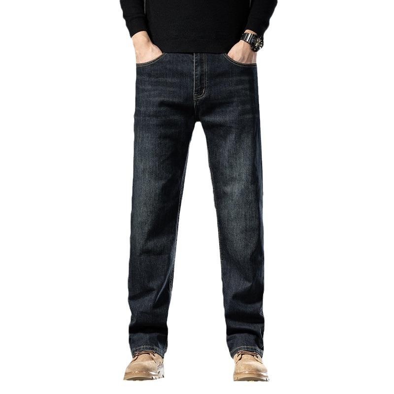 Spring And Autumn High-End Quality Nostalgic Retro Jeans Men'S Business Loose Straight Stretch Oversized Casual Long Pants