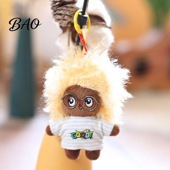 Doll Keyring Pendant, Mini Size Portable Keychain Soft Velvet Fabric Fried Hair Glasses Doll, Durable Accessory for Bags Keys Backpacks Small Hanging