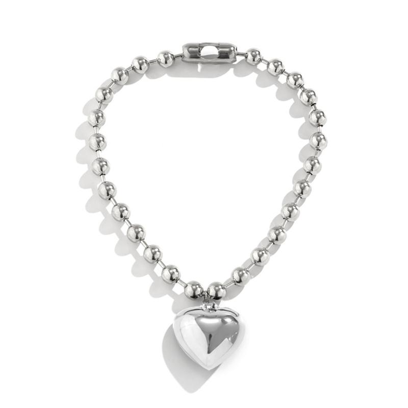 Fashion Trend Niche Sense Heart Leather Rope Collarbone Chain Temperament Simple Cold Wind Silver Love-shape Necklace