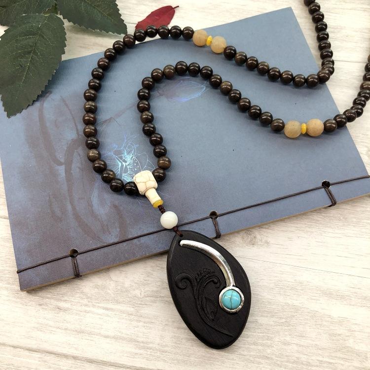 Retro Literary and Artistic Ebony Long Necklace, Men's and Women's Clothes Accessories Pendant, Versatile Sweater Chain Pendant