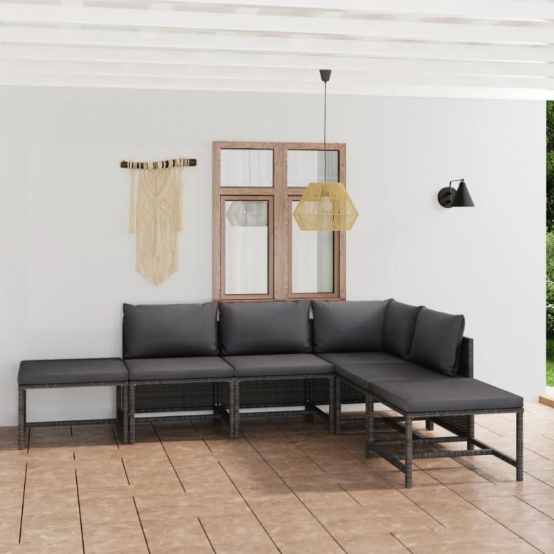 Día y Noche - Día y Noche Set de muebles de jardín 6 pzas y cojines ratán sintético gris