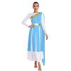 S-XXL Lyrical Worship Dance Dress One Shoulder Sleeveless Metallic Shiny Patchwork Slit Hem Tunic with Drape for Stage