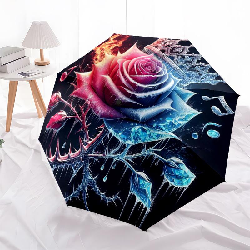 1pc Flaming Ice Rose with Crown Umbrella with Plastic Handle,Suitable for All Seasons Home Travel Outdoor UmbrellaDD1518
