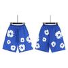 Men Women Streetwear Oversized Denim Shorts With Cotton Puff Floral Print Loose Fit Short Pants