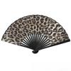 1pc Leopard Print Bamboo Folding Fan Black Frame Stylish Handheld Decorative Fan Decoration Crafts Kpop Dance Props