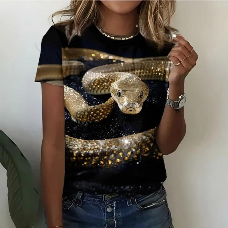 Fashion Women's Crew Neck T-Shirt Crew Neck Short Sleeve 3D Color Printing