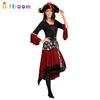 Halloween Maskerade Cosplay Fluch der Karibik Piratenkostüm Weiblich Rotes Kleid Schwarze Weste Pirat