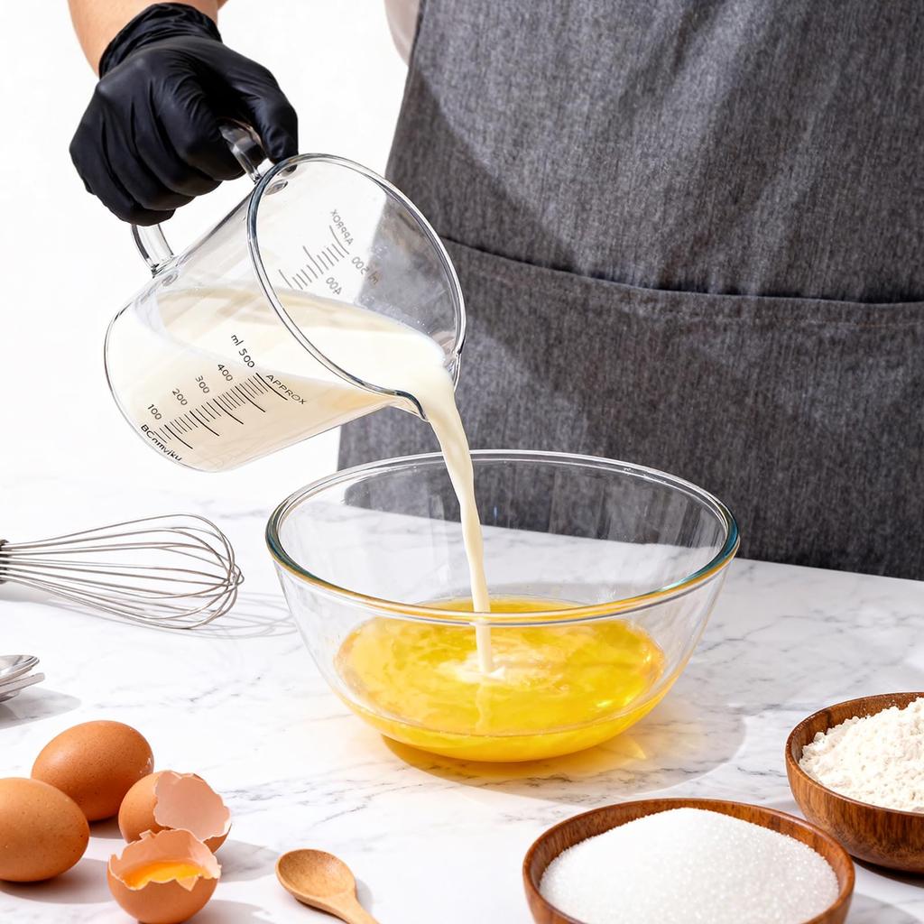 Nasichex Hitzebeständiger Glas-Messbecher, 500 ml, mit Ausguss und Griff, Mikrowellen-, Ofen- und Spülmaschinenfest, Ideal zum Kochen, Backen und als