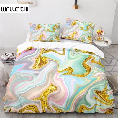 Colorful Marble Pattern Duvet Cover Set Microfiber Geometric Art Abstract Bedding Set King Queen For Girls Kids Teens Room Decor