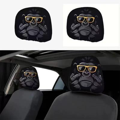 Cool Gorilla Car Headrest Cover Black Funny Car Seat Head Rest Cover Auto Stain-resistant Oil-resistant and Elastic Style