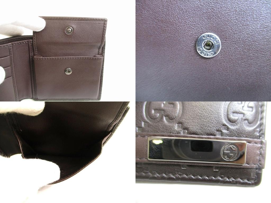 Authentic GUCCI Guccissima Dark Brown Leather Bifold Wallet Compact Wallet #a974  Pre-owned