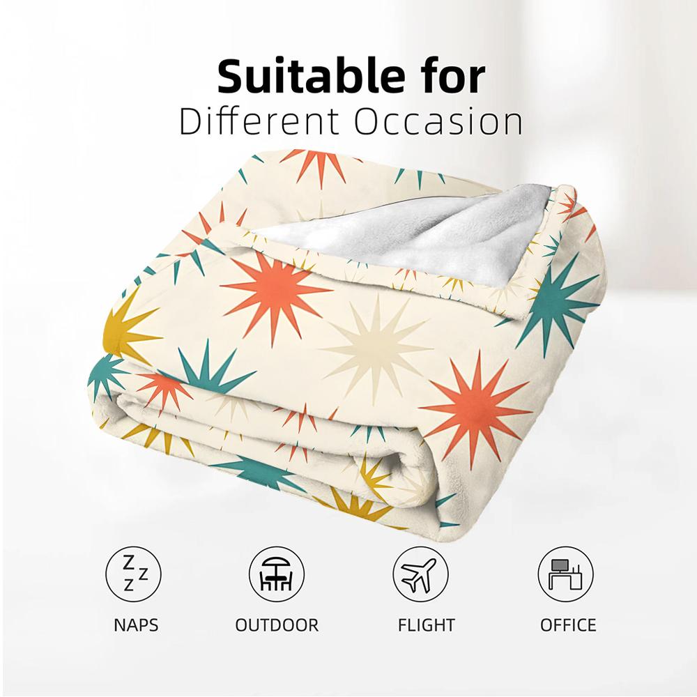 Retro Multicolor Star Cartoon Anime Print Flannel Blanket Soft Warm Throw for Kids Bedroom Sofa Christmas Office Car