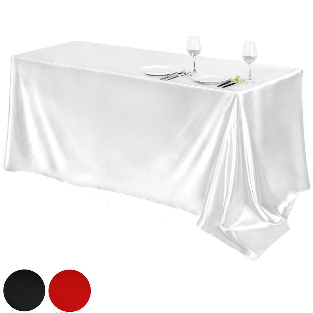 Rectangle Satin Tablecloth Solid Color Wedding Table Cloth White Smooth Fabric For Baby Shower Birthday Banquet Party Decor