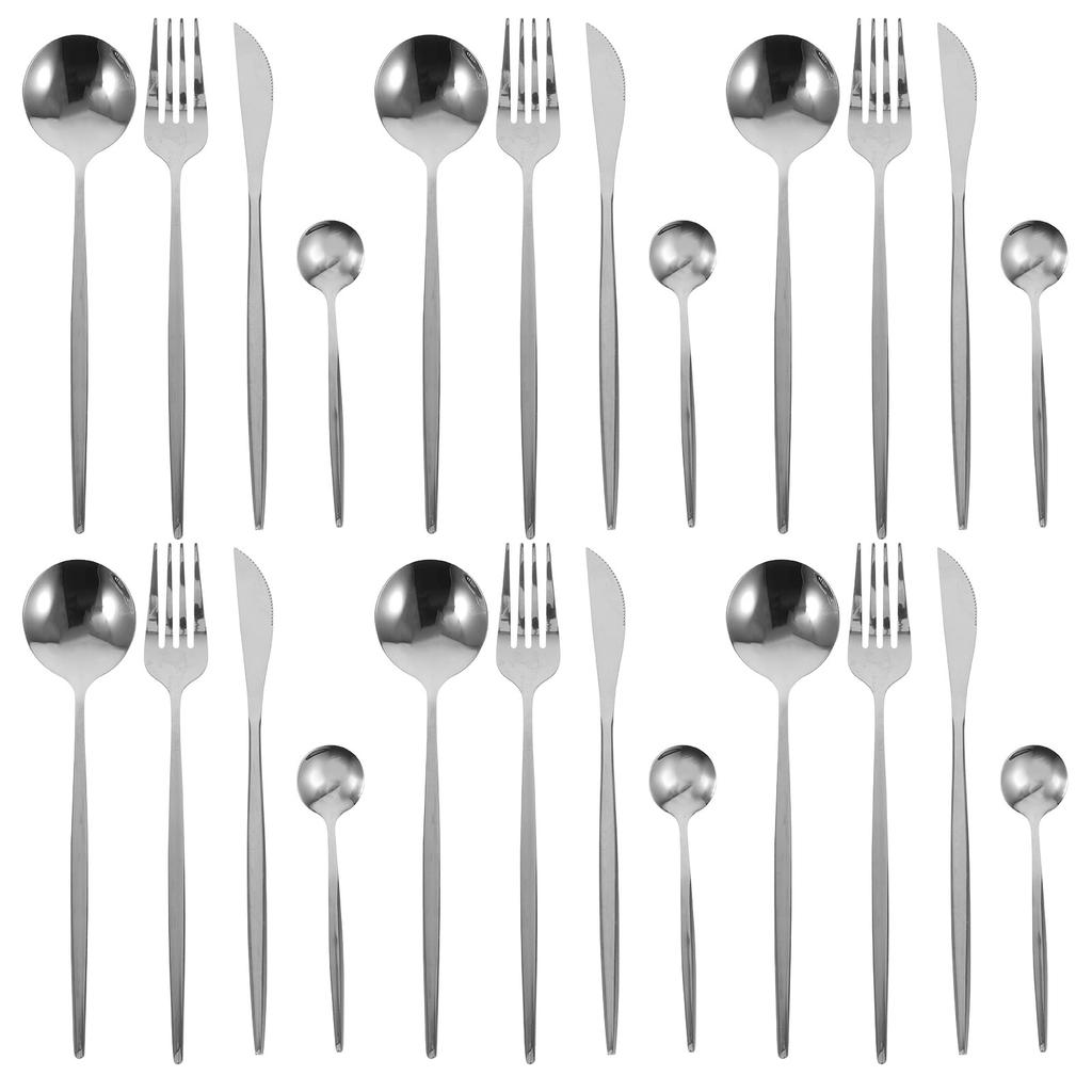6 Sets Stainless Steel Dinnerware Steak Western Food Flatware Forks Spoons Cutters Reusable Utensil Set for Family Dinners Party