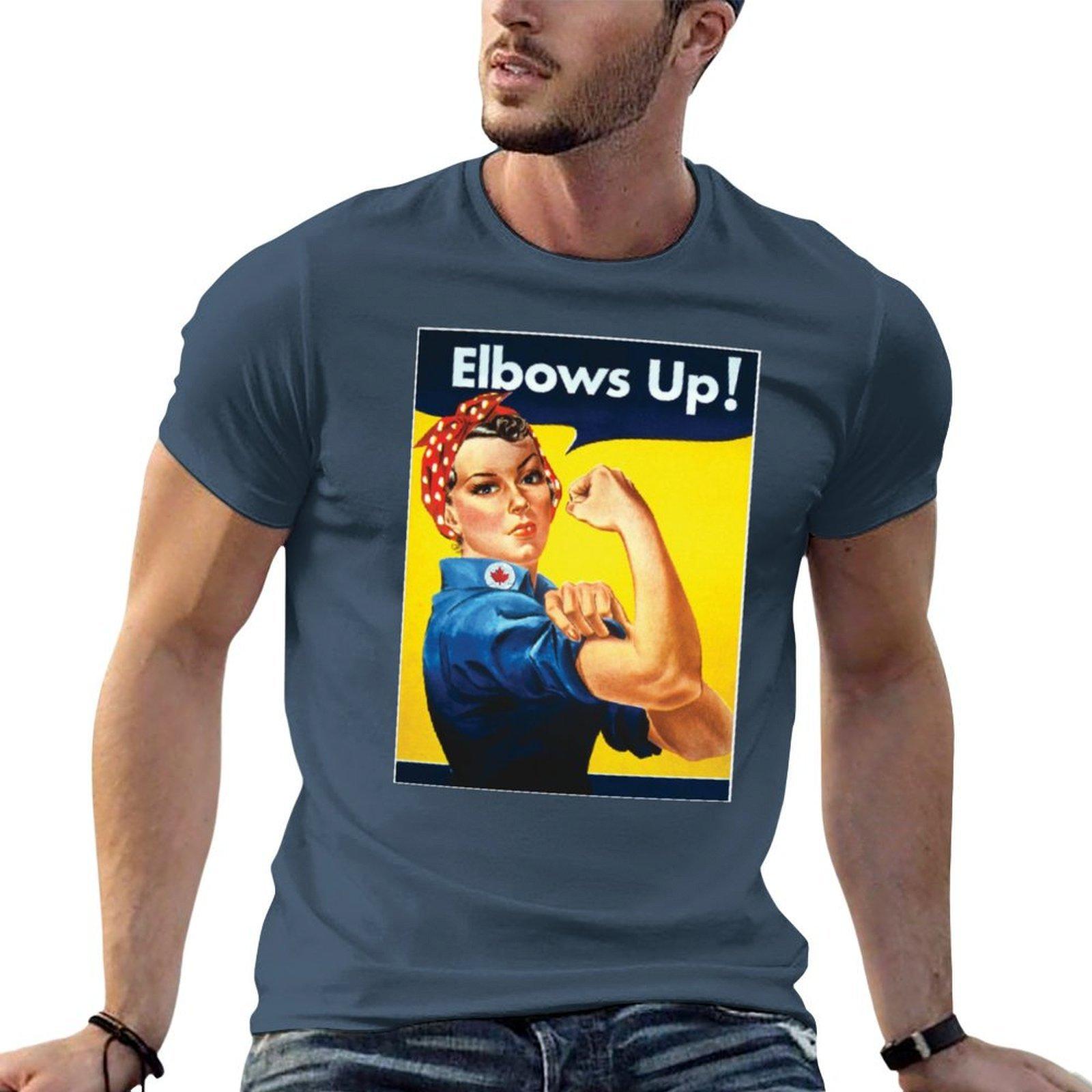 Elbows Up Canada Rosie The Riveter Vintage Poster Tshirt Casual Daily Graphic Tee S