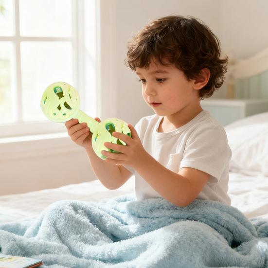 Dual Bell Baby Rattle Toy Soft Grip Shaker with Bell Sound Early Learning