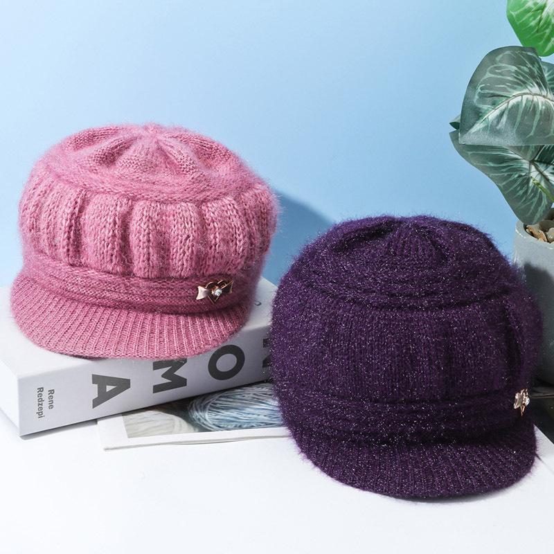 Neue Hüte für mittlere und ältere Frauen Winterwollmützen halten warm Winter-Hüte für ältere Damen Fleece Herbst- und Wintermützen gestrickt