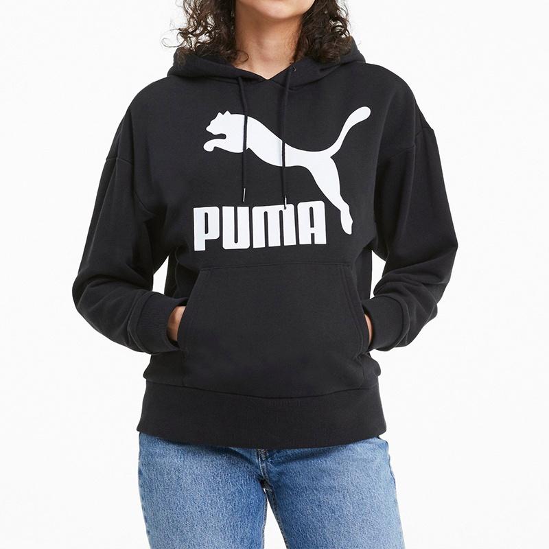 (WMNS) PUMA Classics Logo Printing Hoodie Black Women's 599197-01