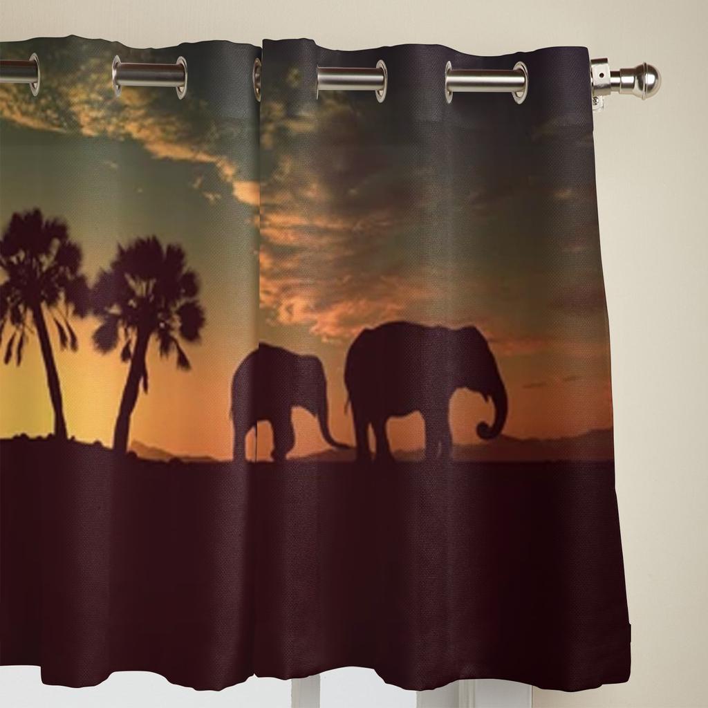 African Savanna Elephant Window Curtains For Living Room Bedroom Luxury Modern Kitchen Curtains Fabric Drapes