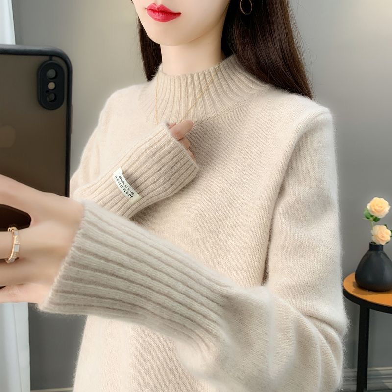 

Женский свитер с полувысоким воротником на осень и зиму, свободная повседневная вязаная рубашка, женская одежда 3XL абрикосовый