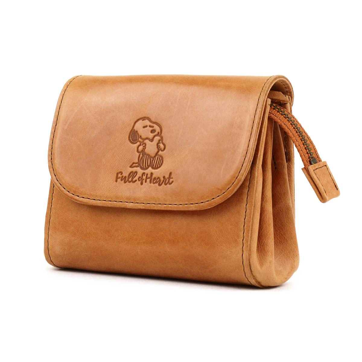 

PEANUTS Wallet Pouch Coin Purse Genuine Leather Full of Heart 73342 [Peanuts] Men s Women s (Camel)