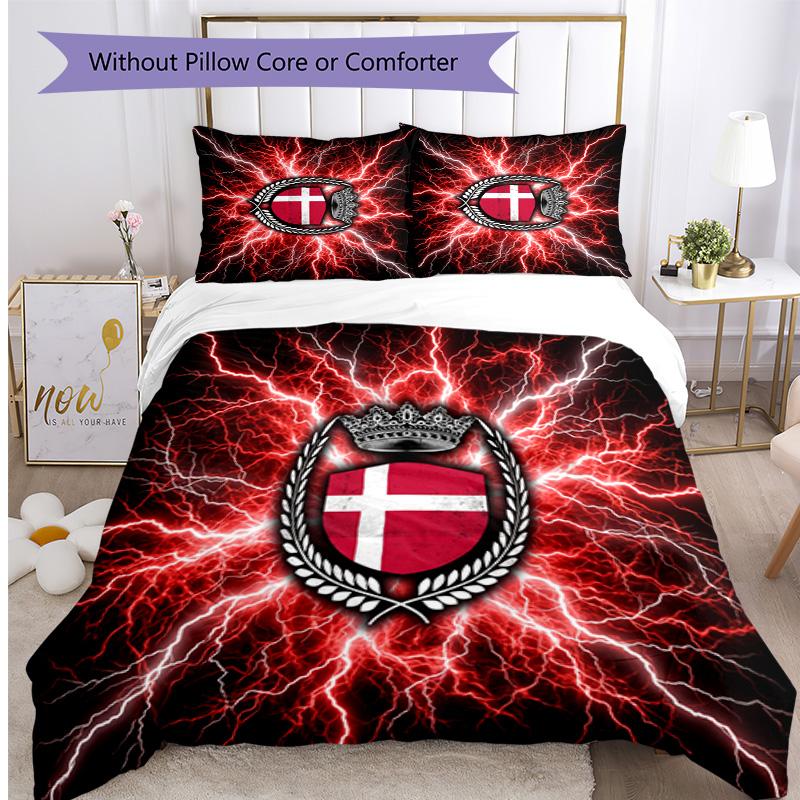 Denmark Football Printed Bedding 3 Piece Set Cozy Breathable Bed Cover Set as Housewarming Holiday Gift