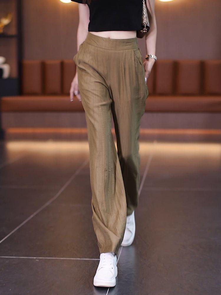 Women's 2024 High Waist Ice Silk Wide Leg Summer Pants - Thin, Loose Fit, Straight Leg, Draping Casual Style.
