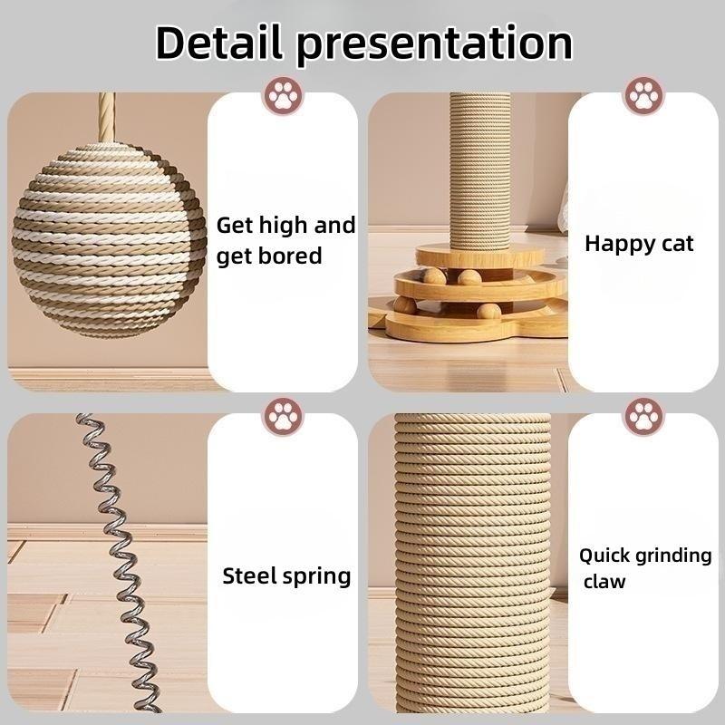 Pet Cat Toy Solid Wood Cat Turntable Funny Cat Stick  Balls Durable Sisal Scratching Board Cat Supplies Cat Grab Column